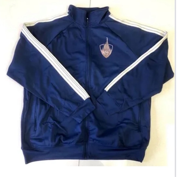 NWT Disney 50th Anniversary Blue Lightweight Track Jacket with White Stripes - Picture 1 of 2